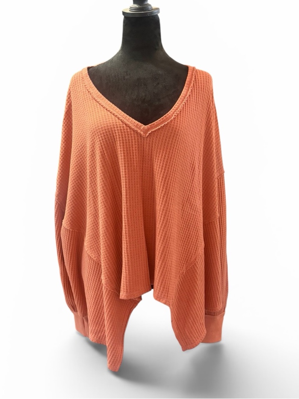 Women's Oversized Waffle Knit Sweater - Rust - Picture 9 of 9